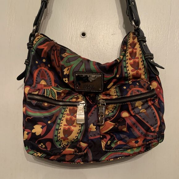 Tyler Rodan Crossbody Messenger Shoulder Bag Paisley Colorful Preowned Pockets - Picture 7 of 16